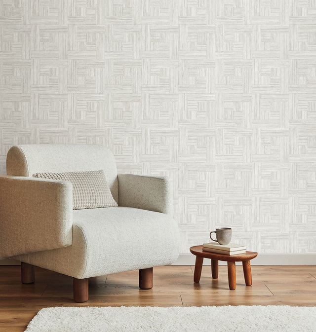 Tesselle White Wallpaper with Textured Parquet Wood Motif - York ND3057N