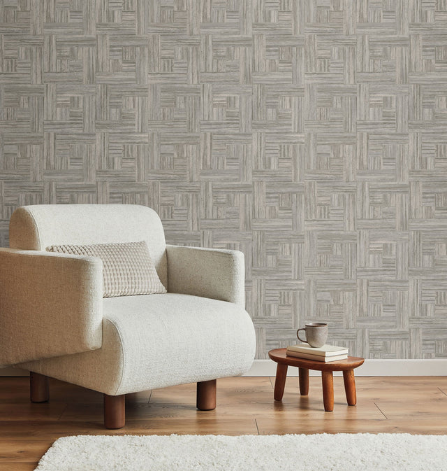 Tesselle Brown Wallpaper with Wood Parquet Geometric Pattern - York ND3058N