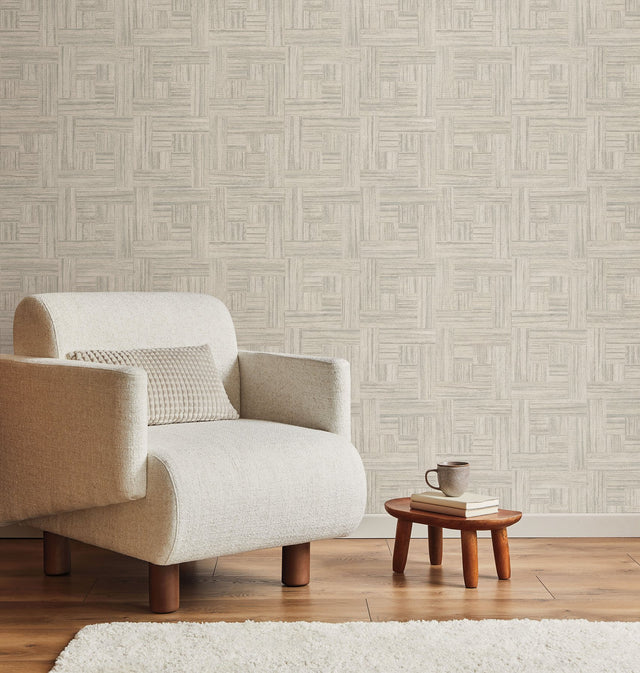 Tesselle Grey Faux Wood Parquet Wallpaper - York Wallcoverings ND3059N