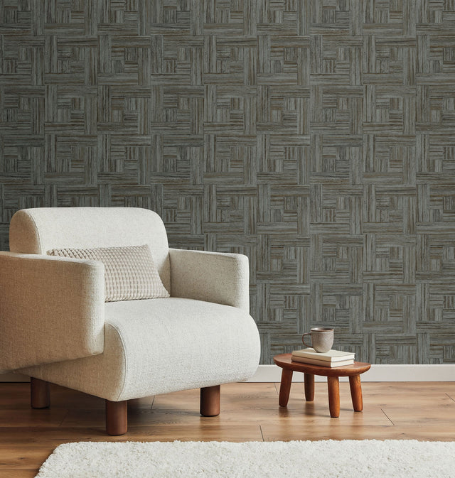 Tesselle Black Faux Wood Parquet Vinyl Wallpaper - York ND3060N