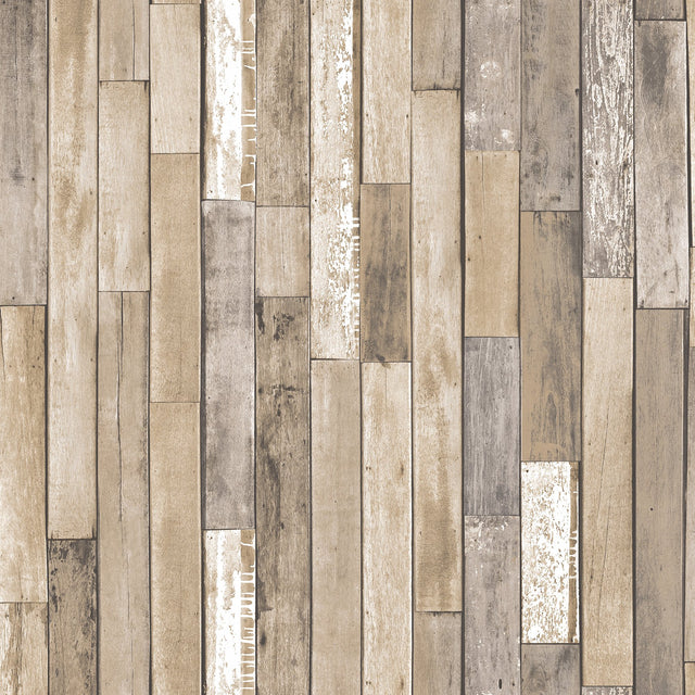 Weathered Plank Barn Brown Peel & Stick Wallpaper with Distressed Wood Plank Pattern, Country Style - InHome NH3057