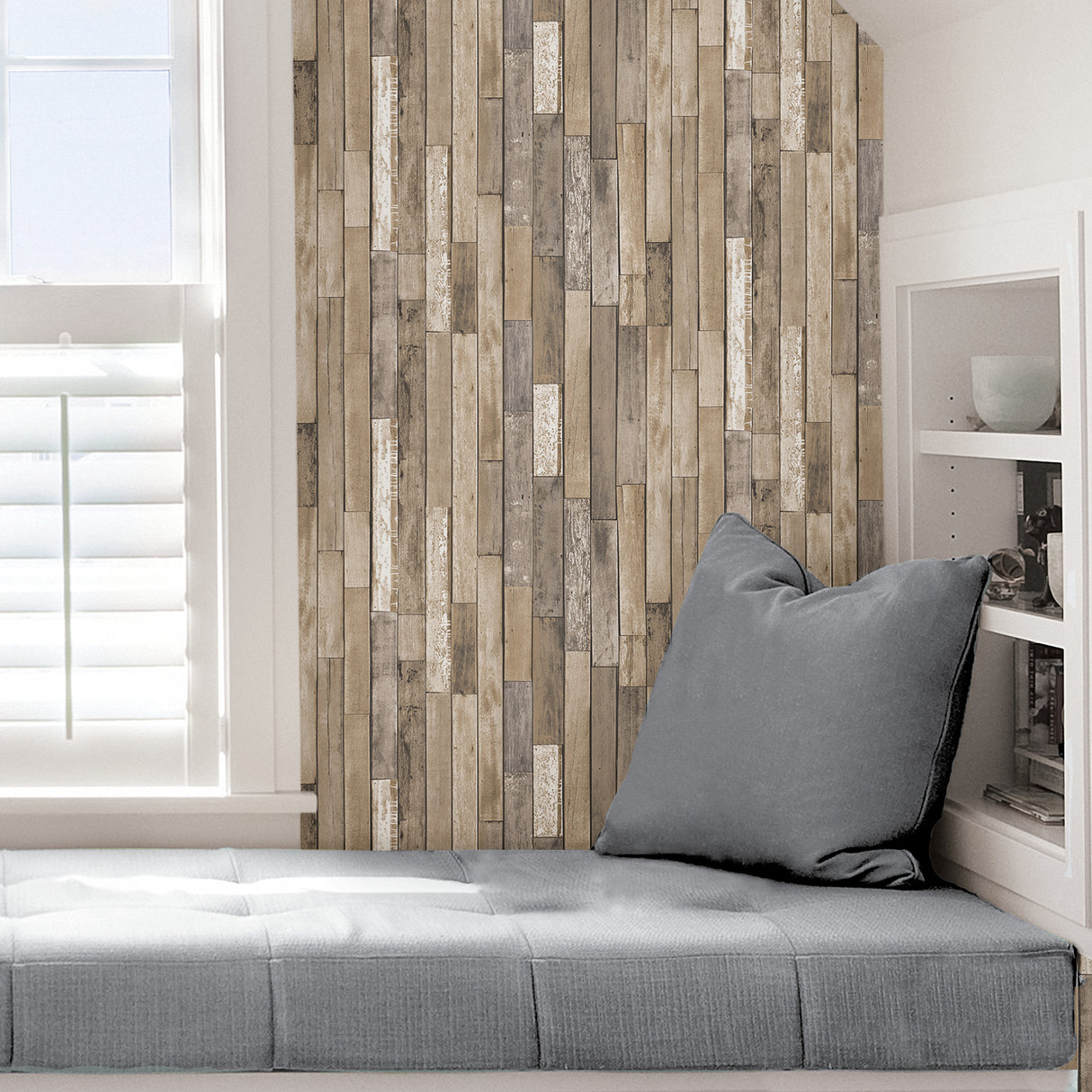 Weathered Plank Barn Brown Distressed Rustic Faux Wood Peel and Stick Wallpaper Country Style 2 Roll Set by InHome - TNH3057