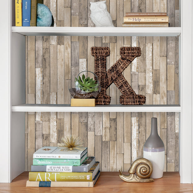 Weathered Plank Barn Brown Peel & Stick Wallpaper with Distressed Wood Plank Pattern, Country Style - InHome NH3057