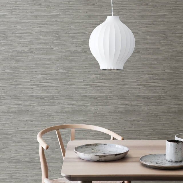 Sisal Stone Grey Peel & Stick Wallpaper with Fabric & Woven Texture - InHome NH3062