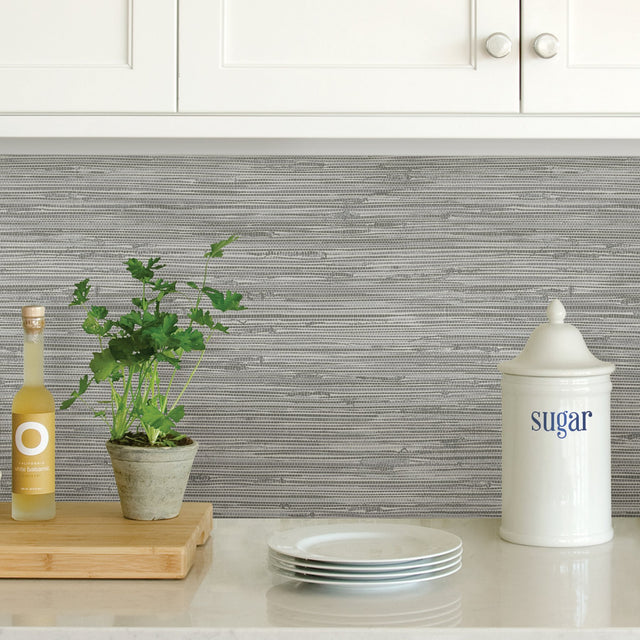 Sisal Stone Grey Peel & Stick Wallpaper with Fabric & Woven Texture - InHome NH3062