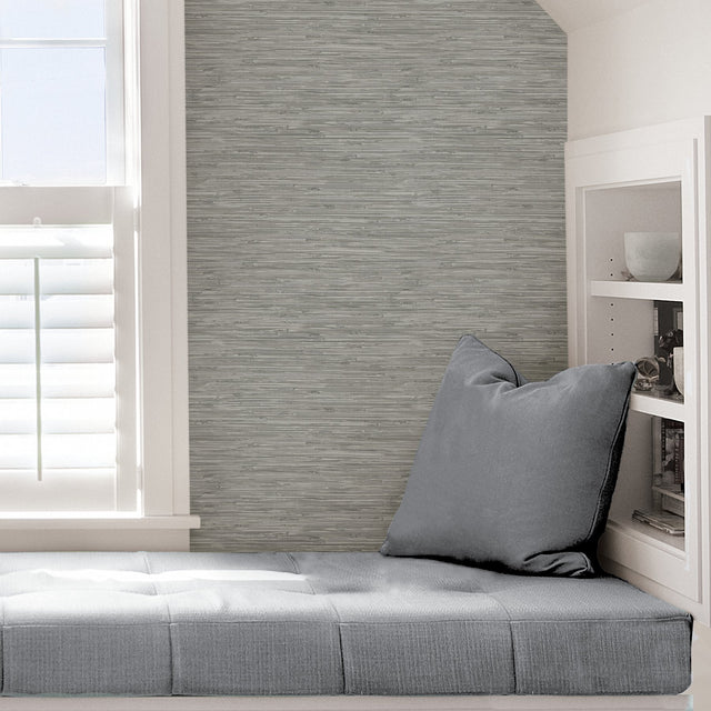 Sisal Stone Grey Peel & Stick Wallpaper with Fabric & Woven Texture - InHome NH3062