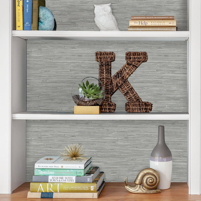 Sisal Stone Grey Peel & Stick Wallpaper with Fabric & Woven Texture - InHome NH3062