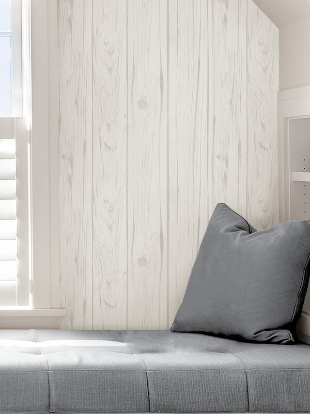 White Barnwood Peel & Stick Wallpaper in White - InHome NH3551