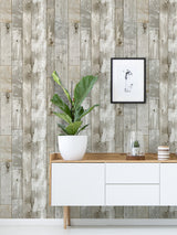 Driftwood Peel & Stick Wallpaper Brown Wood Look with Coastal Textured Motif - InHome NH3552