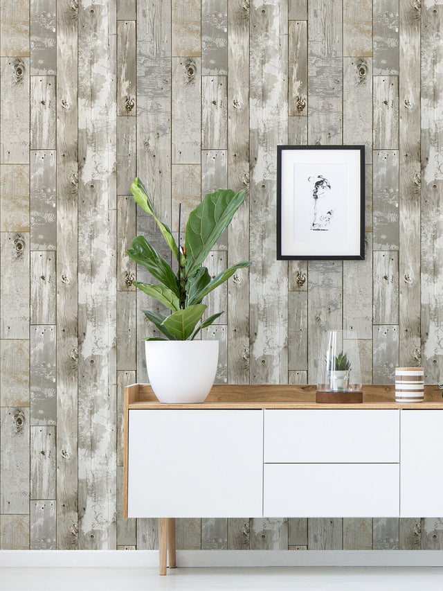 Driftwood Peel & Stick Wallpaper Brown Wood Look with Coastal Textured Motif - InHome NH3552