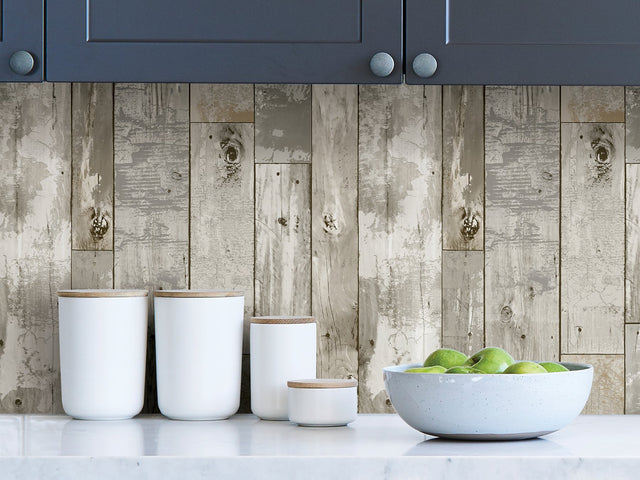 Driftwood Peel & Stick Wallpaper Brown Wood Look with Coastal Textured Motif - InHome NH3552