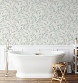 Lotus Green by InHome Delicate Watercolor Botanical Leaf and Branch Peel and Stick Wallpaper - WallPops Collection - NH4330