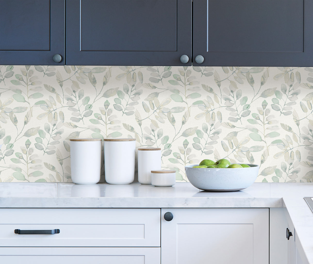 Lotus Green by InHome Delicate Watercolor Botanical Leaf and Branch Peel and Stick Wallpaper - WallPops Collection - NH4330