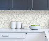 Lotus Green by InHome Delicate Watercolor Botanical Leaf and Branch Peel and Stick Wallpaper - WallPops Collection - NH4330