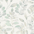 Lotus Green Peel and Stick Wallpaper by InHome featuring a soft watercolor botanical leaf and branch pattern in greens and grays - NH4330