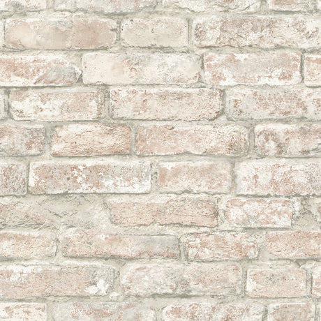 White Washed Denver Brick Peel and Stick Wallpaper by InHome TNHS3708 - Close-up of weathered white and brown brick pattern