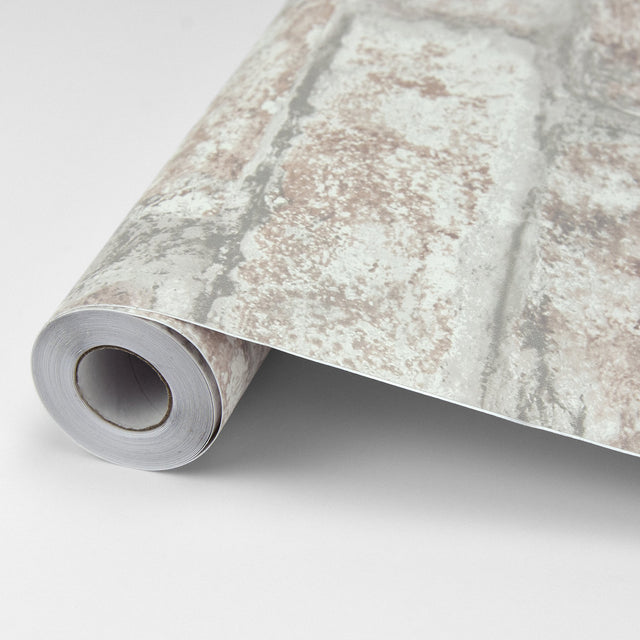 White Washed Denver Brick Peel & Stick Wallpaper, Textured Farmhouse Graphic Pattern - InHome NHS3708
