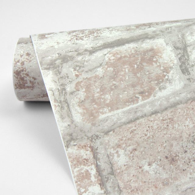 White Washed Denver Brick Peel & Stick Wallpaper, Textured Farmhouse Graphic Pattern - InHome NHS3708