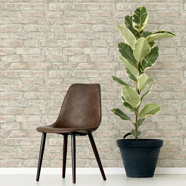 White Washed Denver Brick Peel & Stick Wallpaper, Textured Farmhouse Graphic Pattern - InHome NHS3708