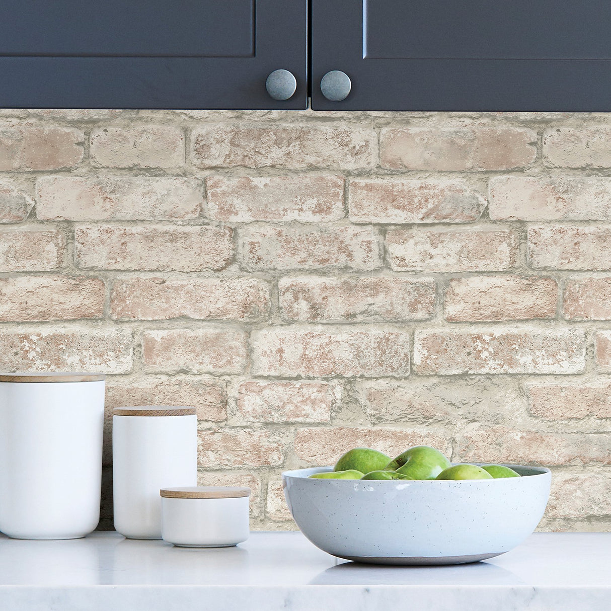 White Washed Denver Brick Peel & Stick Wallpaper, Textured Farmhouse Graphic Pattern - InHome NHS3708