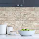 White Washed Denver Brick Peel & Stick Wallpaper, Textured Farmhouse Graphic Pattern - InHome NHS3708