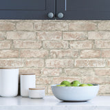 White Washed Denver Brick Peel and Stick Wallpaper Set of 2 White and Brown Farmhouse Brick Design by InHome - TNHS3708