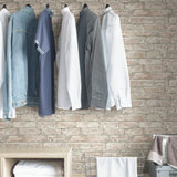 White Washed Denver Brick Peel & Stick Wallpaper, Textured Farmhouse Graphic Pattern - InHome NHS3708