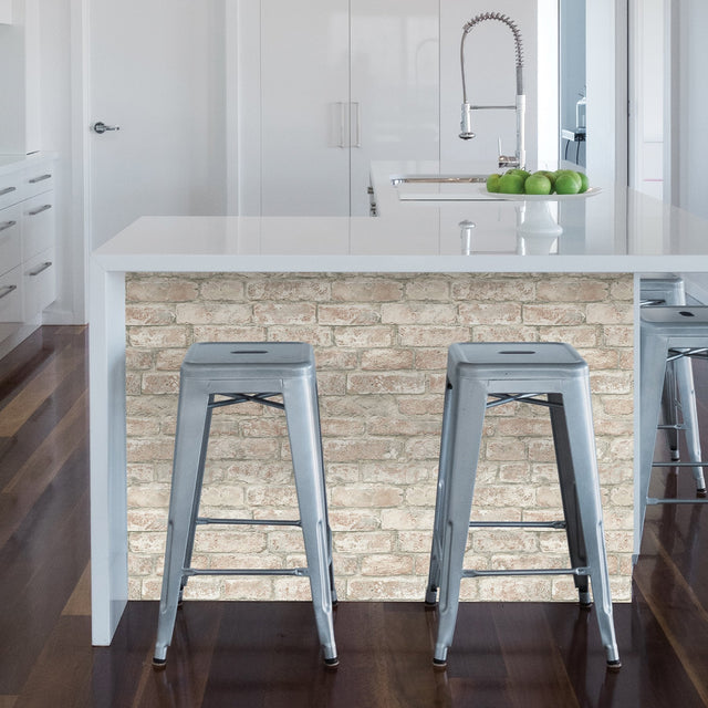 White Washed Denver Brick Peel & Stick Wallpaper, Textured Farmhouse Graphic Pattern - InHome NHS3708