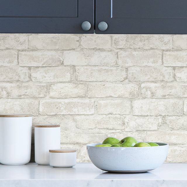 Denver Brick White Peel & Stick Textured Wallpaper with Farmhouse Style - Brewster NHS3709