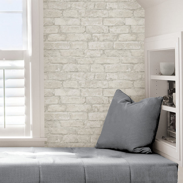 Denver Brick White Peel & Stick Textured Wallpaper with Farmhouse Style - Brewster NHS3709