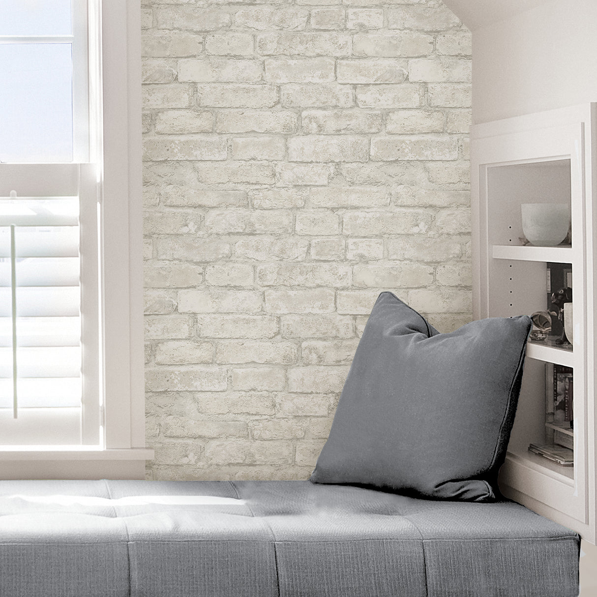 White Denver Brick Peel and Stick Farmhouse Brick Pattern Textured Wallpaper Set of 2 Rolls, 20.5 in x 18 ft Each by InHome - TNHS3709