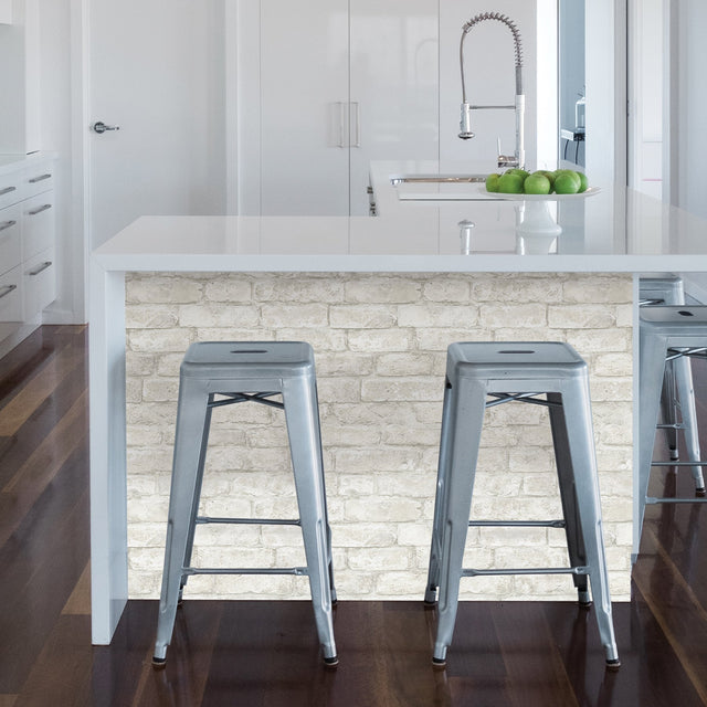 Denver Brick White Peel & Stick Textured Wallpaper with Farmhouse Style - Brewster NHS3709