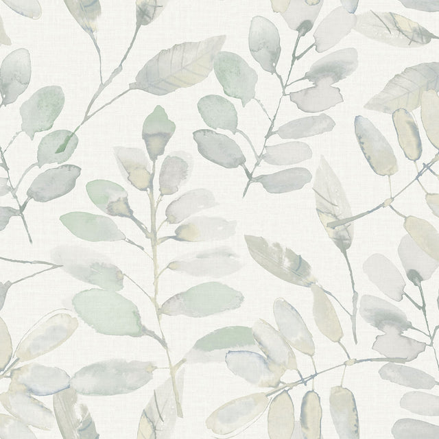 Fable Leaf White Peel & Stick Wallpaper with Modern Botanical Leaves Pattern - InHome NHS3764