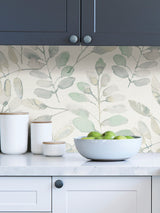 Fable Leaf White Peel & Stick Wallpaper with Modern Botanical Leaves Pattern - InHome NHS3764