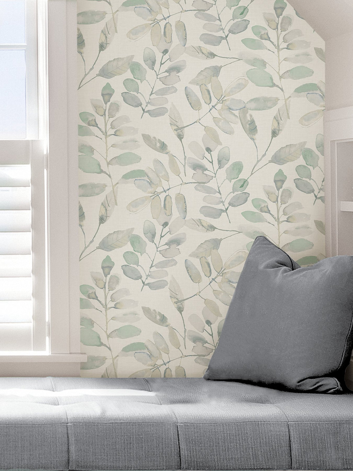 Fable Leaf White Peel & Stick Wallpaper with Modern Botanical Leaves Pattern - InHome NHS3764