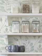 Fable Leaf White Aqua and Grey by InHome Modern Botanical Watercolor Leaf Peel and Stick Wallpaper Set of 2 Rolls - TNHS3764