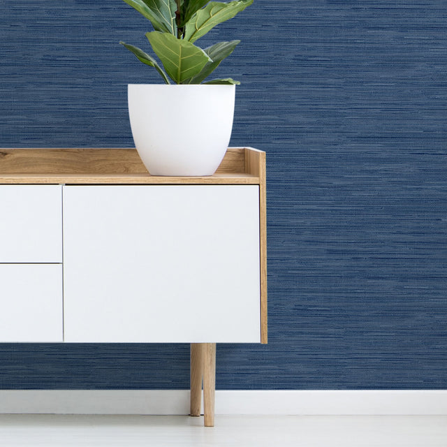 Avery Weave Navy Peel & Stick Wallpaper with Distressed Texture - InHome NHS3837