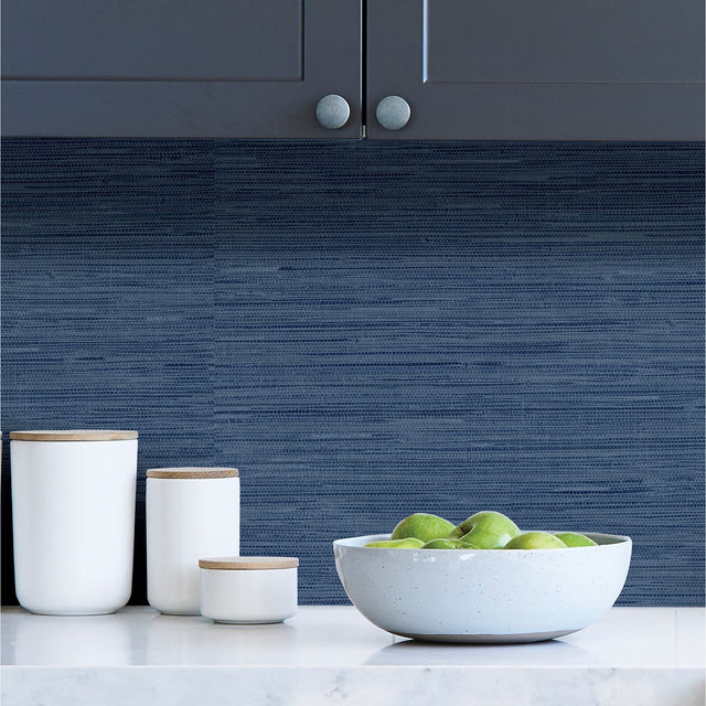 Avery Weave Navy Peel & Stick Wallpaper with Distressed Texture - InHome NHS3837