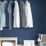 Avery Weave Navy Peel & Stick Wallpaper with Distressed Texture - InHome NHS3837
