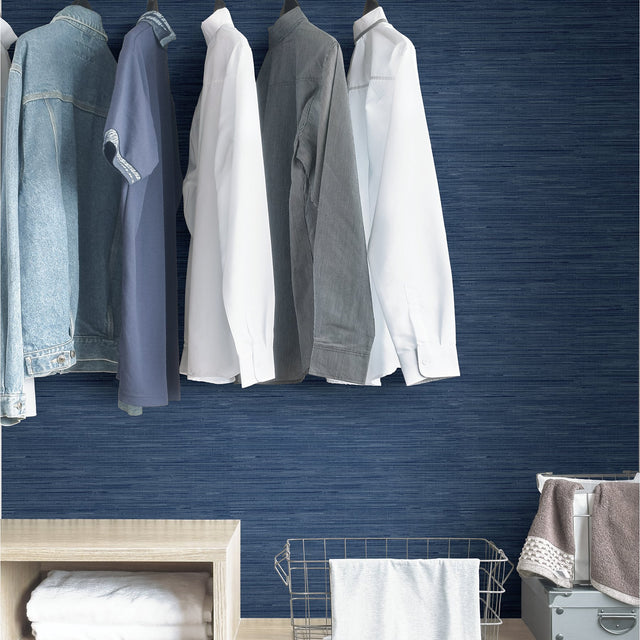 Avery Weave Navy Peel & Stick Wallpaper with Distressed Texture - InHome NHS3837