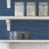 Avery Weave Navy Peel & Stick Wallpaper with Distressed Texture - InHome NHS3837