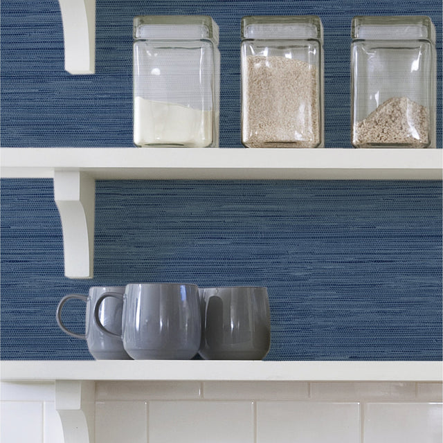 Avery Weave Navy Peel & Stick Wallpaper with Distressed Texture - InHome NHS3837