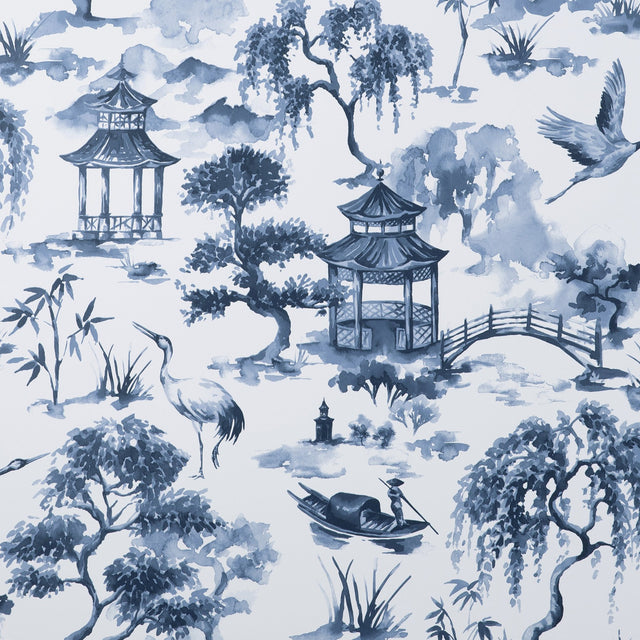 Oriental Scene Navy Peel & Stick Wallpaper