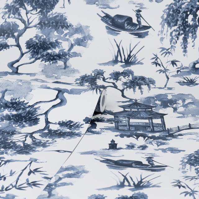 Oriental Scene Navy Peel & Stick Wallpaper