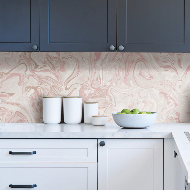 Marble Blush Swirl Peel & Stick Wallpaper Blush with Abstract Distressed Textures Bohemian Pattern - NHS4770