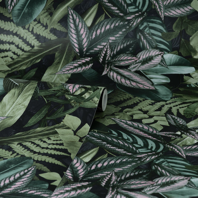 Living Green Wall Peel & Stick Wallpaper in Green with Botanical Leaves Pattern, Tropical Style - NHS4778