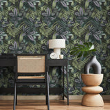 Living Green Wall Peel & Stick Wallpaper in Green with Botanical Leaves Pattern, Tropical Style - NHS4778