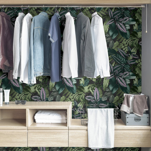 Living Green Wall Peel & Stick Wallpaper in Green with Botanical Leaves Pattern, Tropical Style - NHS4778