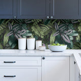Living Green Wall Peel & Stick Wallpaper in Green with Botanical Leaves Pattern, Tropical Style - NHS4778