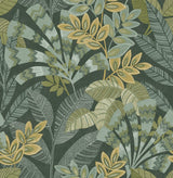 Yara Green Peel & Stick Wallpaper with Botanical Leaf Pattern - Brewster NHS6172